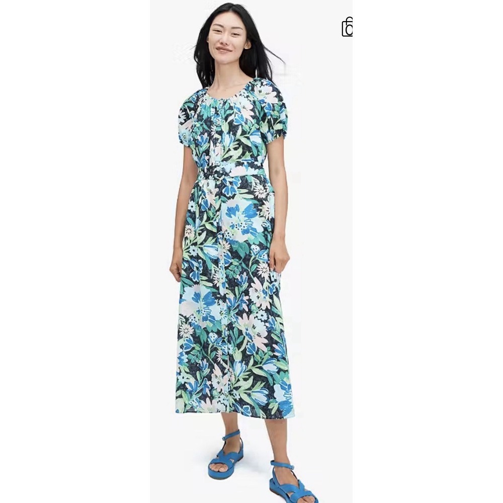 Kate Spade Full Bloom Voile Dress Floral Belted Size Large!!